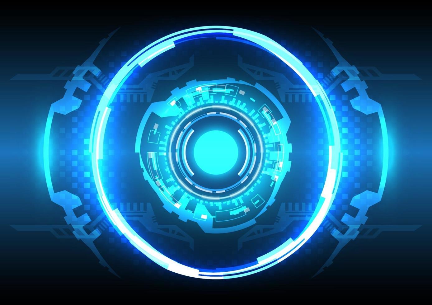 Futuristic hologram Sci-Fi glowing HUD circle. Abstract hi-tech background. Head-up display interface. Virtual reality technology innovation. Light effect. Digital business vector