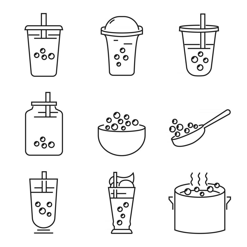 icono de té con leche, té con leche de perlas, té con leche de taiwán, deliciosas bebidas, cafés y refrescos con el conjunto de iconos de estilo doodle. - vector