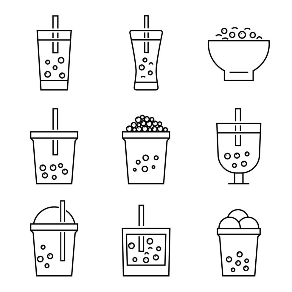 icono de té con leche, té con leche de perlas, té con leche de taiwán, deliciosas bebidas, cafés y refrescos con el conjunto de iconos de estilo doodle. - vector