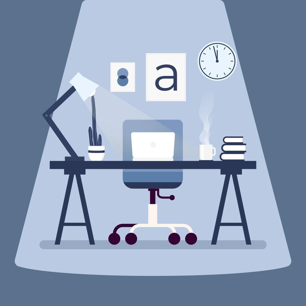 Modern designer workplace with laptop on the table. Working place concept flat design. vector