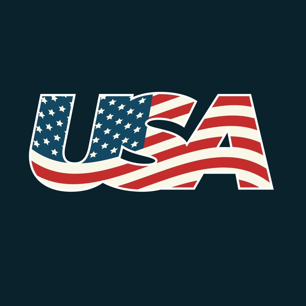 Text USA filled with American flag on dark background. vector