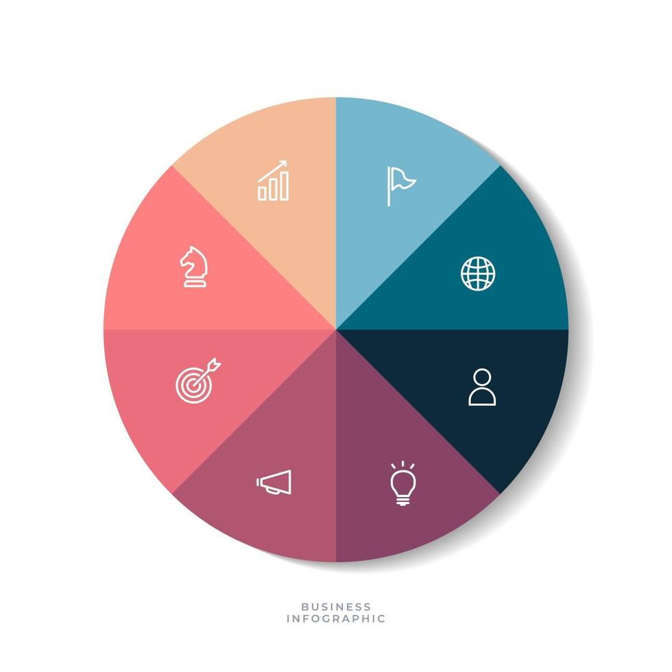 Gráfico circular de 8 pasos con icono empresarial, infografía circular o diagrama circular. vector