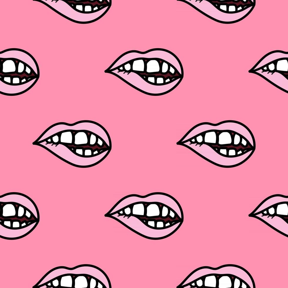 labios rosados morder doodle de fondo transparente. vector