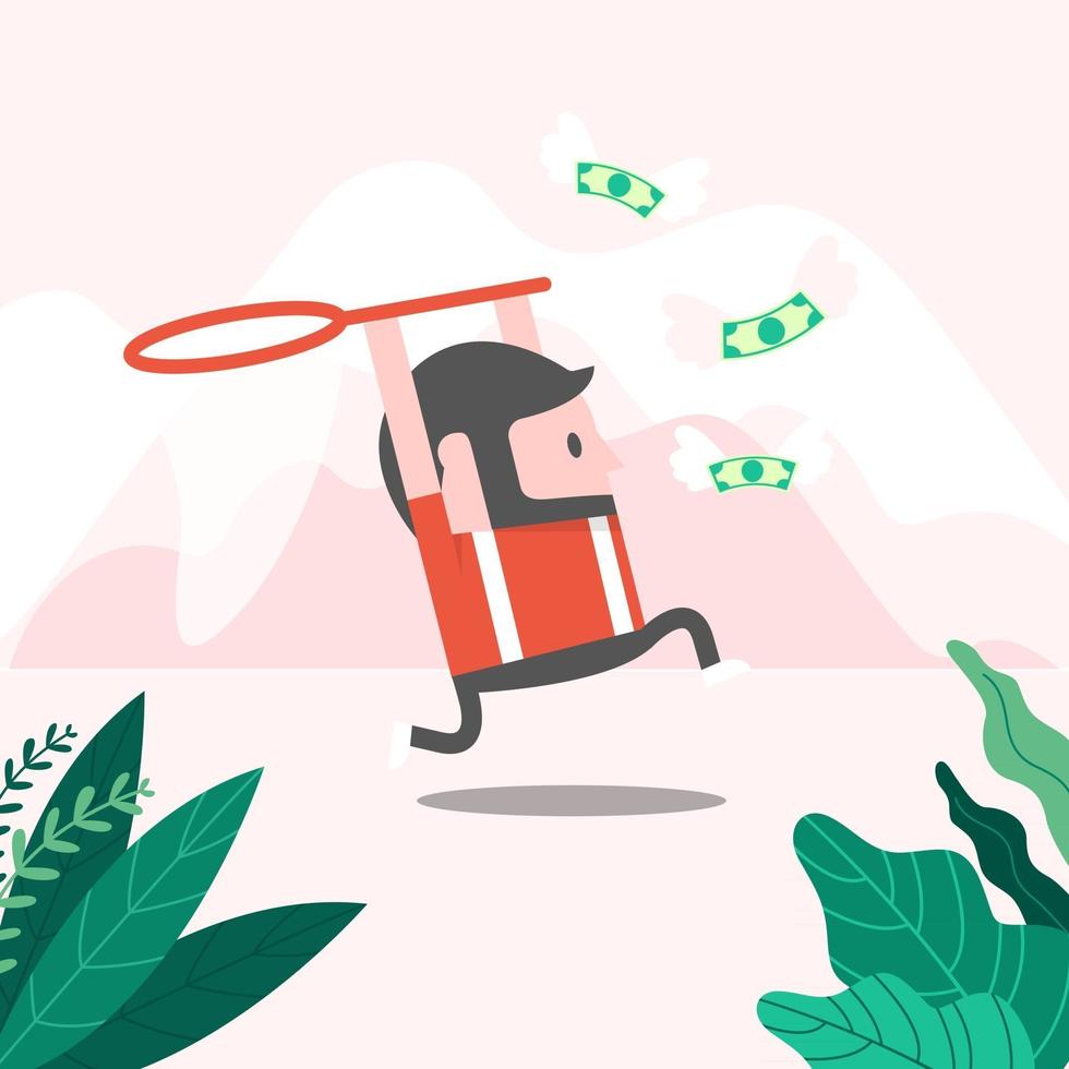 Businessman trying to catch money fly, Startup Business, Business concept. vector