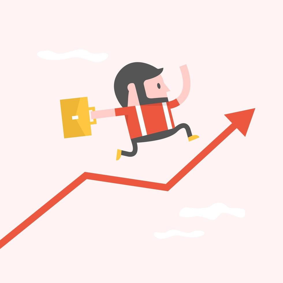 Simple cartoon of a businessman running on graphic chart. vector