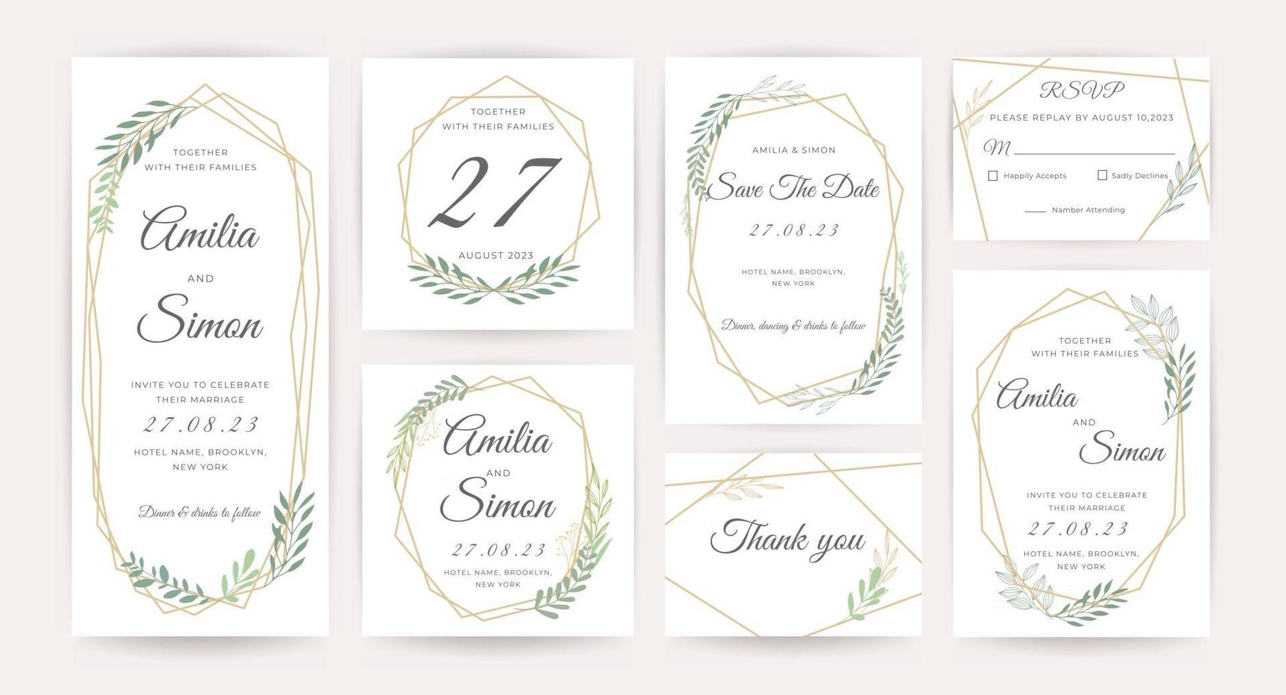 Wedding invitation cards. Luxury gold invite design template. vector