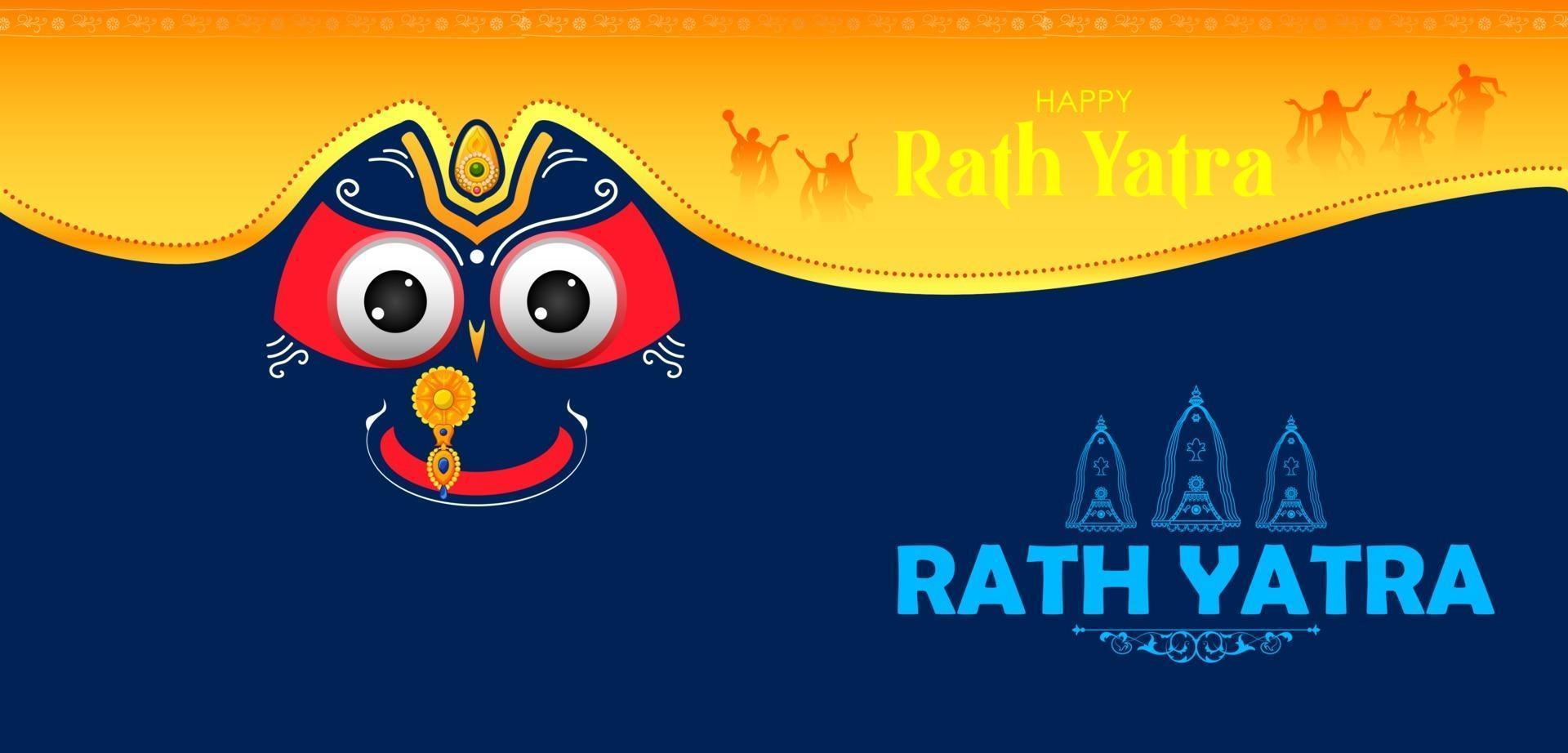 Ilustración de lord jagannath, balabhadra y subhadra en rathayatra anual en el fondo del festival odisha vector