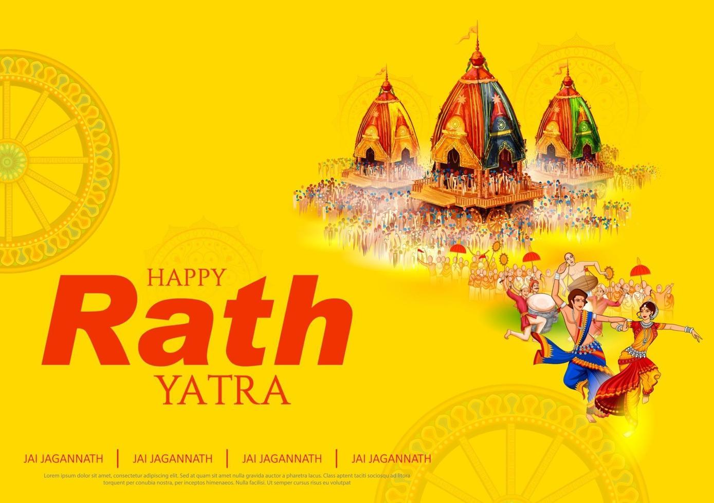 illustration of Lord Jagannath, Balabhadra and Subhadra on annual Rathayatra in Odisha festival background vector