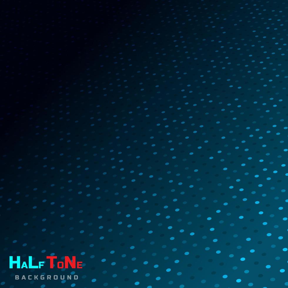 Abstract blue halftone with dot pattern and glowing lights on dark background technology style. vector