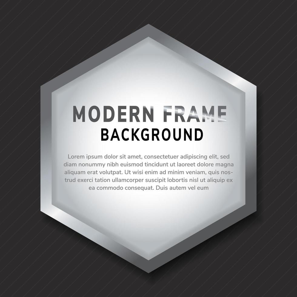 Modern silver hexagon frame mockup on dark background. vector