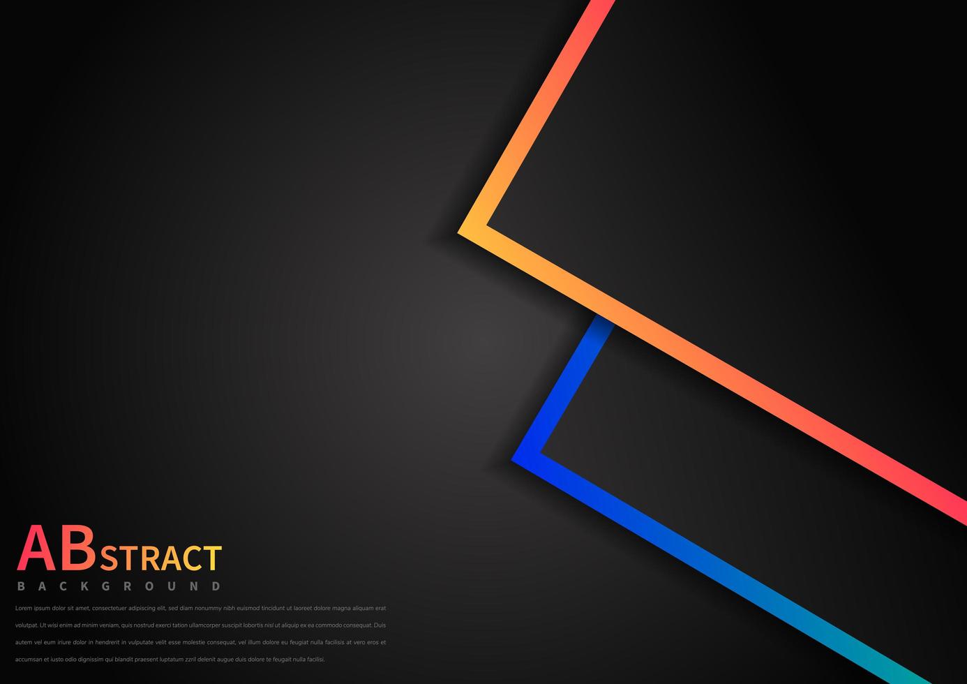 Abstract template geometric overlap with vibrant color border on black background with space area for text. vector
