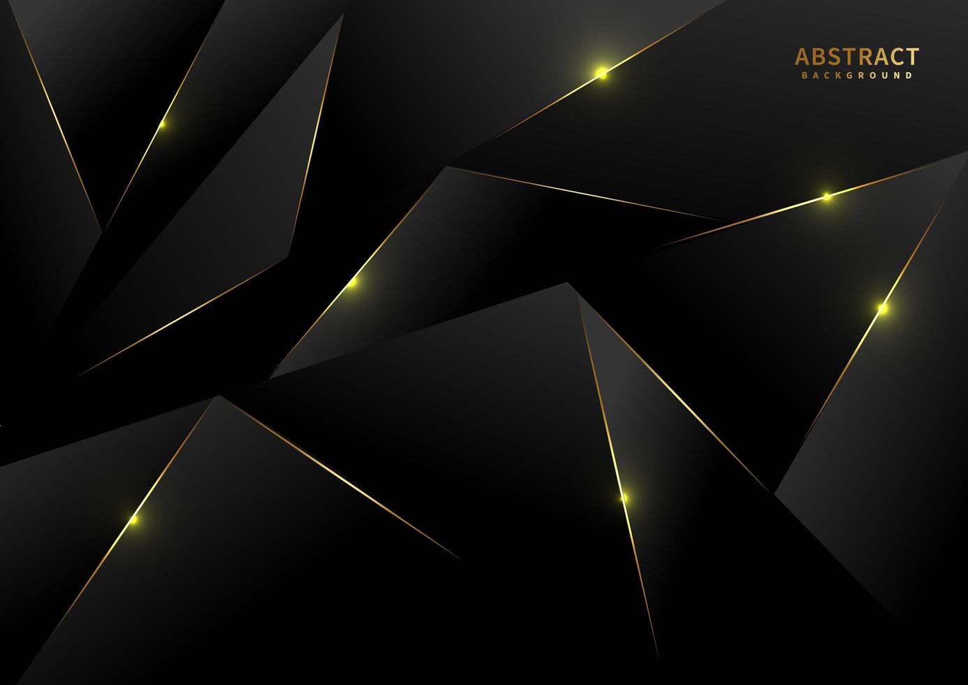 Abstract black polygon pattern with gold laser light lines on dark background luxury style. vector