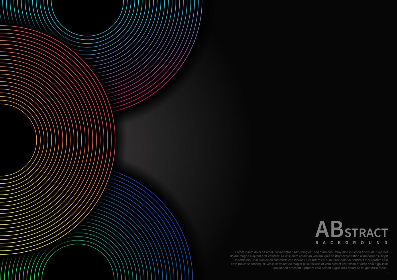 Abstract circles lines overlap layers on black background and gradient line decoration with copy space for text. vector