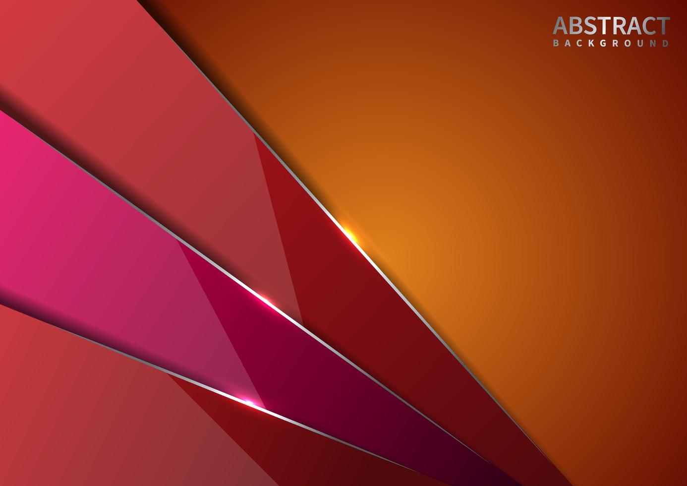 capas superpuestas diagonales rojas y rosadas abstractas brillantes sobre fondo naranja con sombra con línea plateada estilo moderno con espacio para copiar texto. vector