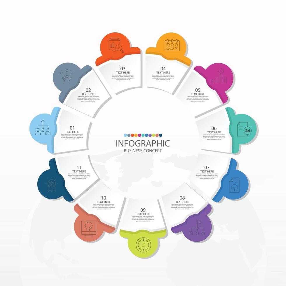 Plantilla de infografía de círculo básico con 11 pasos, proceso u opciones, diagrama de proceso, utilizado para diagrama de proceso, presentaciones, diseño de flujo de trabajo, diagrama de flujo, infografía. ilustración vectorial eps10. vector