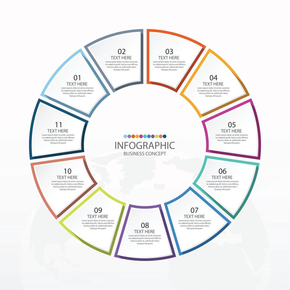 Basic circle infographic template with 11 steps, process or options, process chart, Used for process diagram, presentations, workflow layout, flow chart, infograph. Vector eps10 illustration.