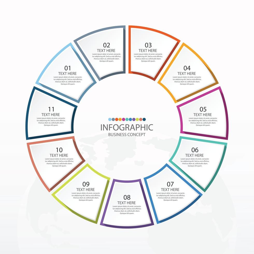 Plantilla de infografía de círculo básico con 11 pasos, proceso u opciones, diagrama de proceso, utilizado para diagrama de proceso, presentaciones, diseño de flujo de trabajo, diagrama de flujo, infografía. ilustración vectorial eps10. vector