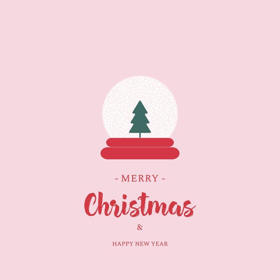 Pink Christmas Greeting Card with Snow Globe and Lettering vector