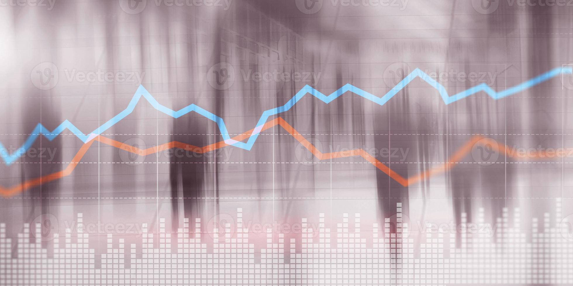 mercado de valores o gráfico de comercio de divisas. concepto de inversión comercial. línea azul y roja foto