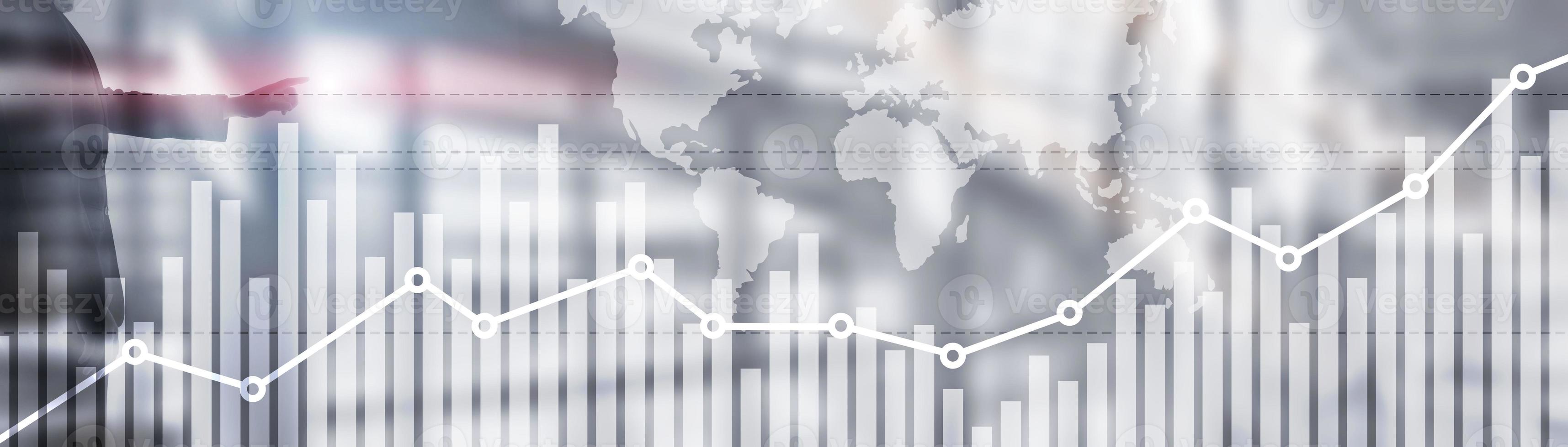 Mapa del mundo global de doble exposición en el fondo comercial del mercado de valores financiero empresarial foto