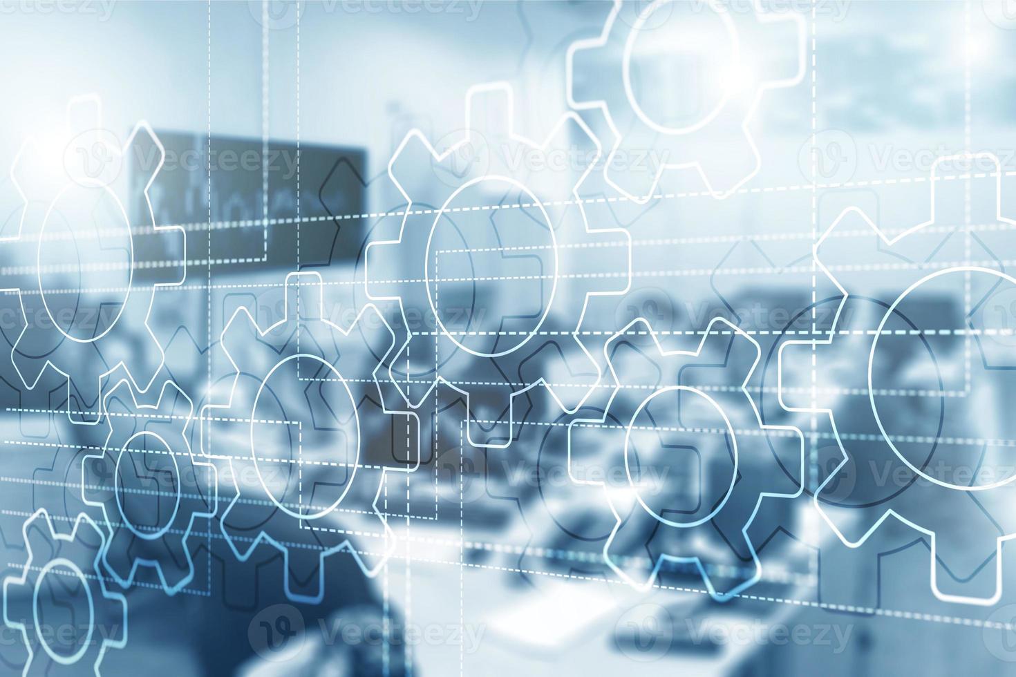 Gears on the abstract background. Business processes concept. photo