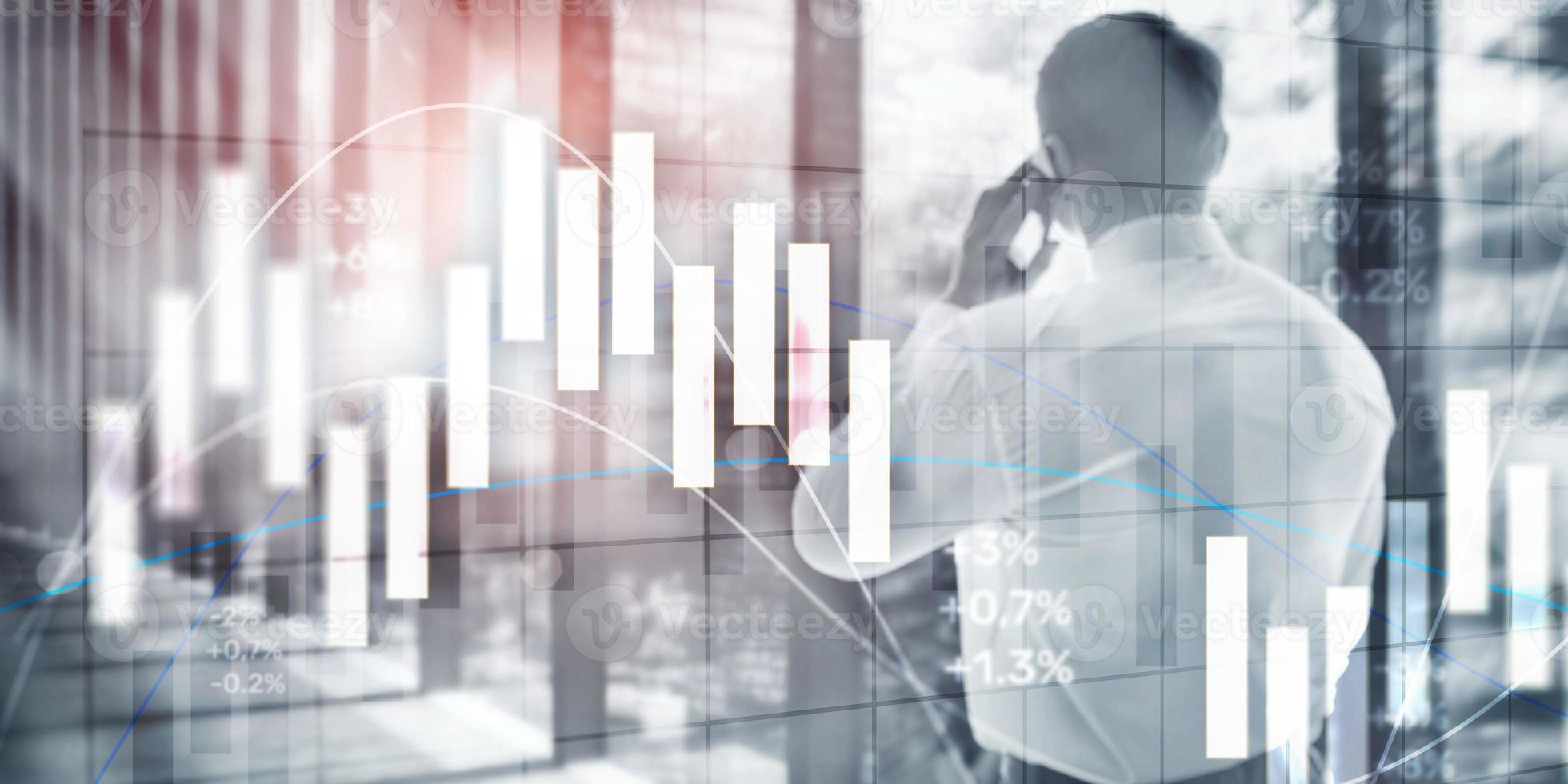 Stock market trading graph and candlestick chart. Trading Corporate background. photo