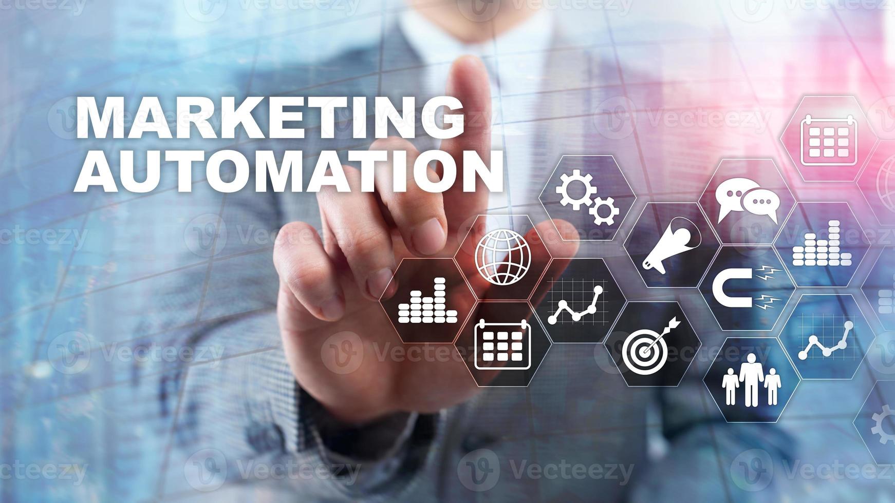 Marketing Automation Software Technology Process System Internet Business concept. Mixed media background photo