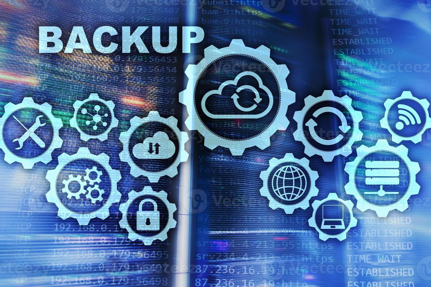 Backup System Recovery Technology Concept on modern server room background photo