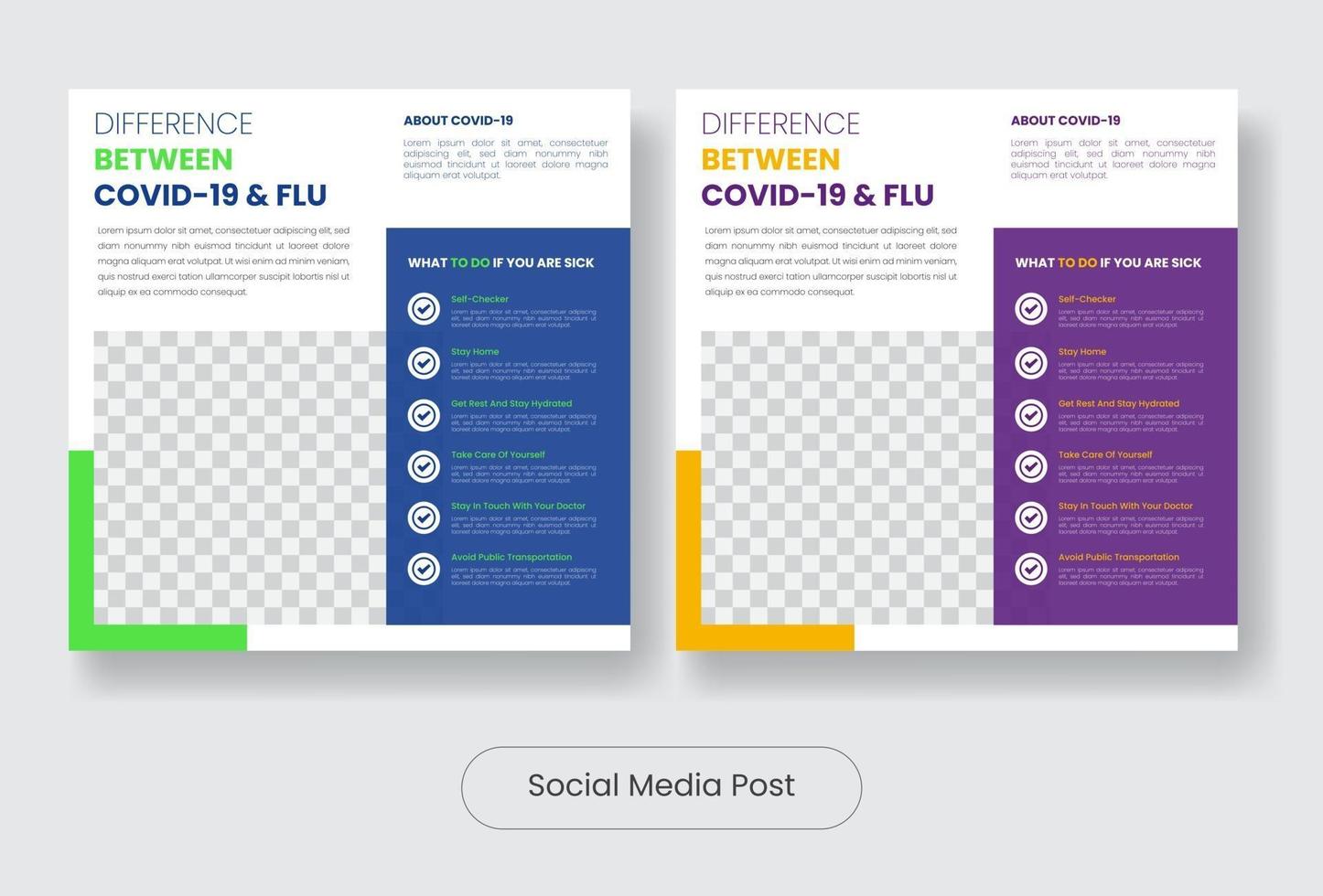 Difference covid and flu social media post banner template set vector