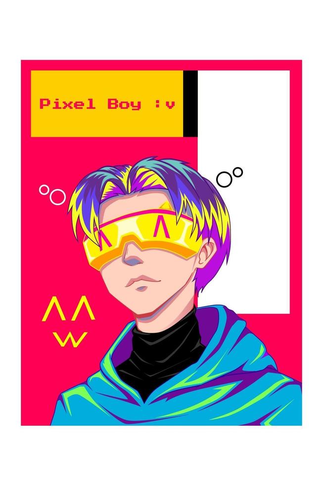 Pixel boy character illustration vector
