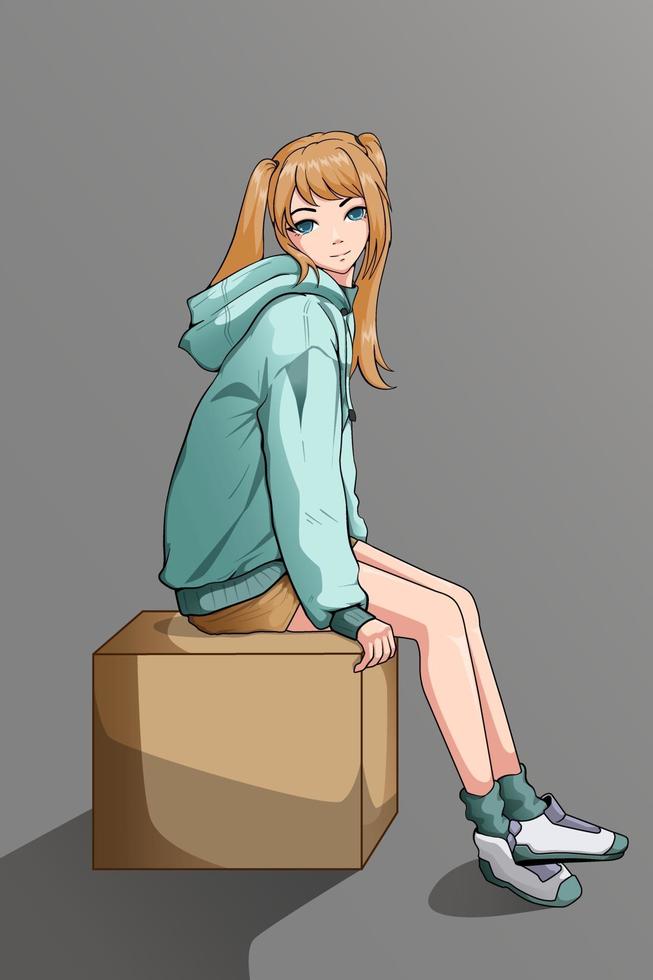 linda chica casual con ilustración de personaje de chaqueta vector