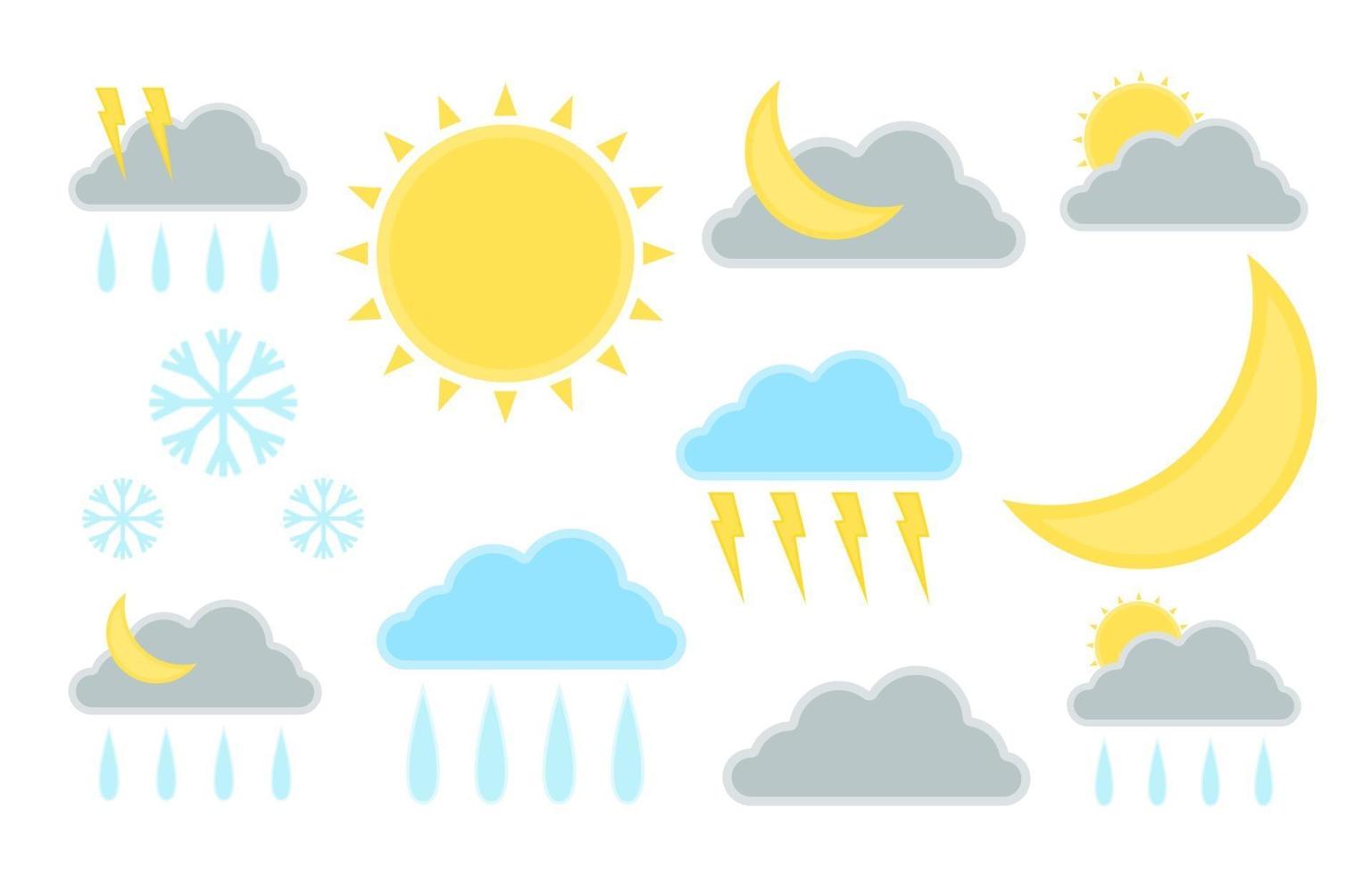 Set of weather forecast illustration. climate icon sign. vector graphic