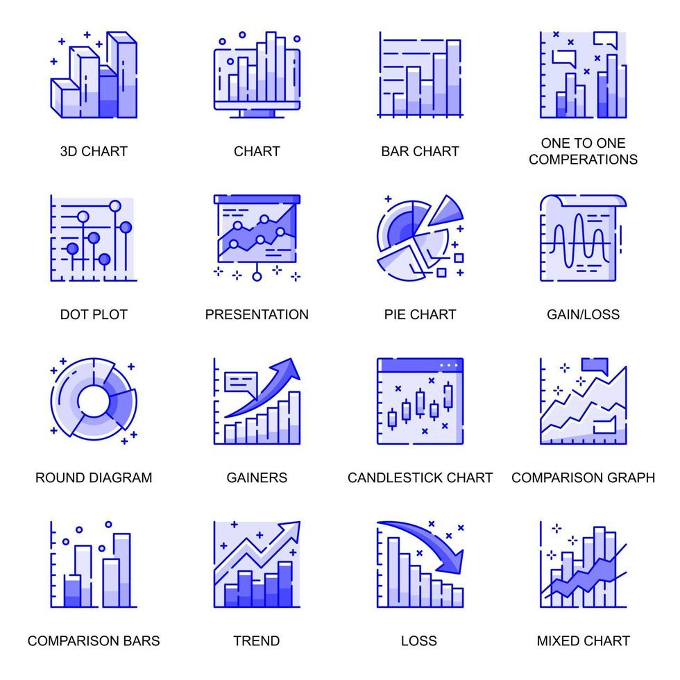 Diagrama y gráfico conjunto de iconos de línea plana web vector