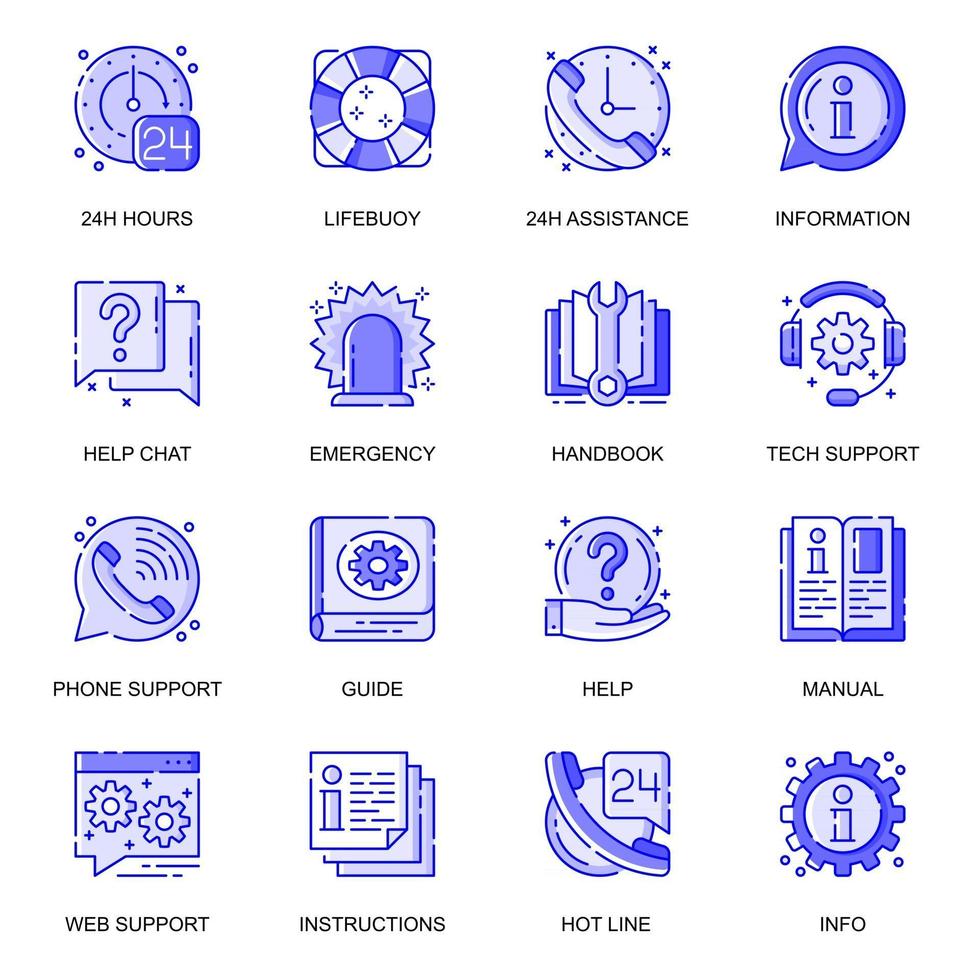 Help And Support web flat line icons set vector