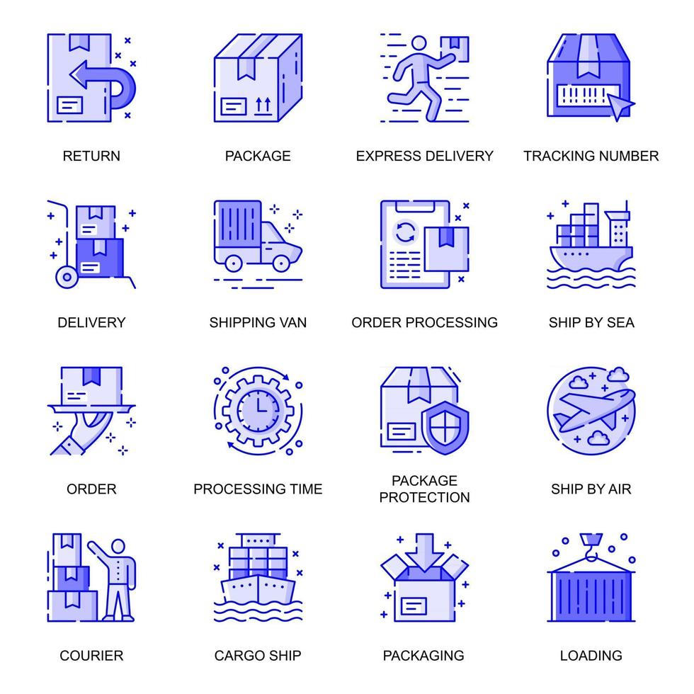 Delivery web flat line icons set vector