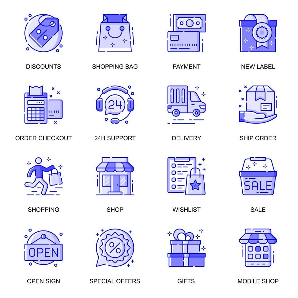 E-Commerce web flat line icons set vector