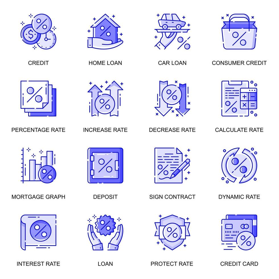 Conjunto de iconos de línea plana web de crédito y préstamo vector