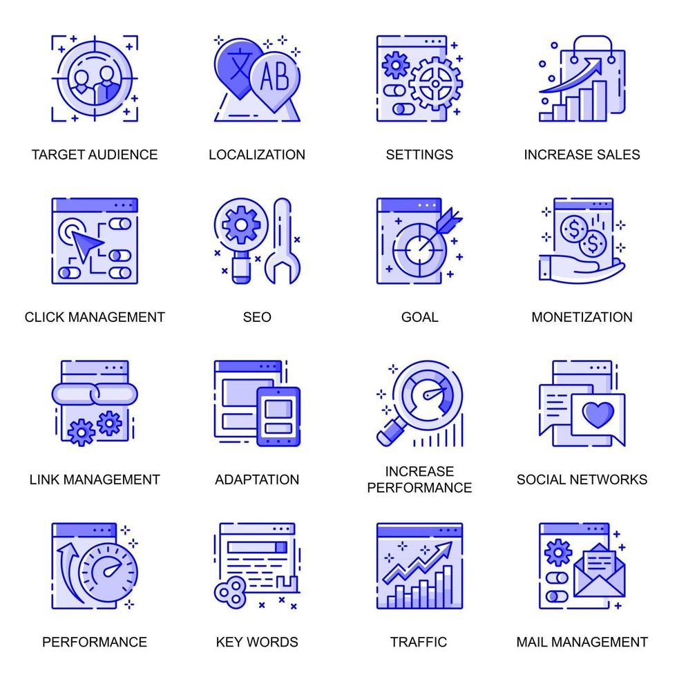 SEO optimization web flat line icons set vector