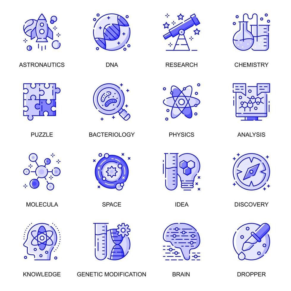 Conjunto de iconos de línea plana de web de ciencia vector
