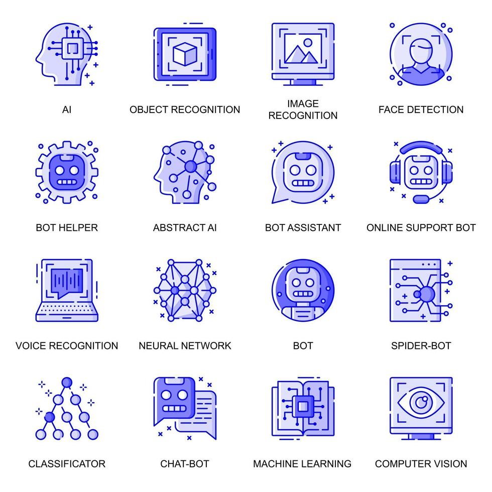 Artificial Intelligence web flat line icons set vector