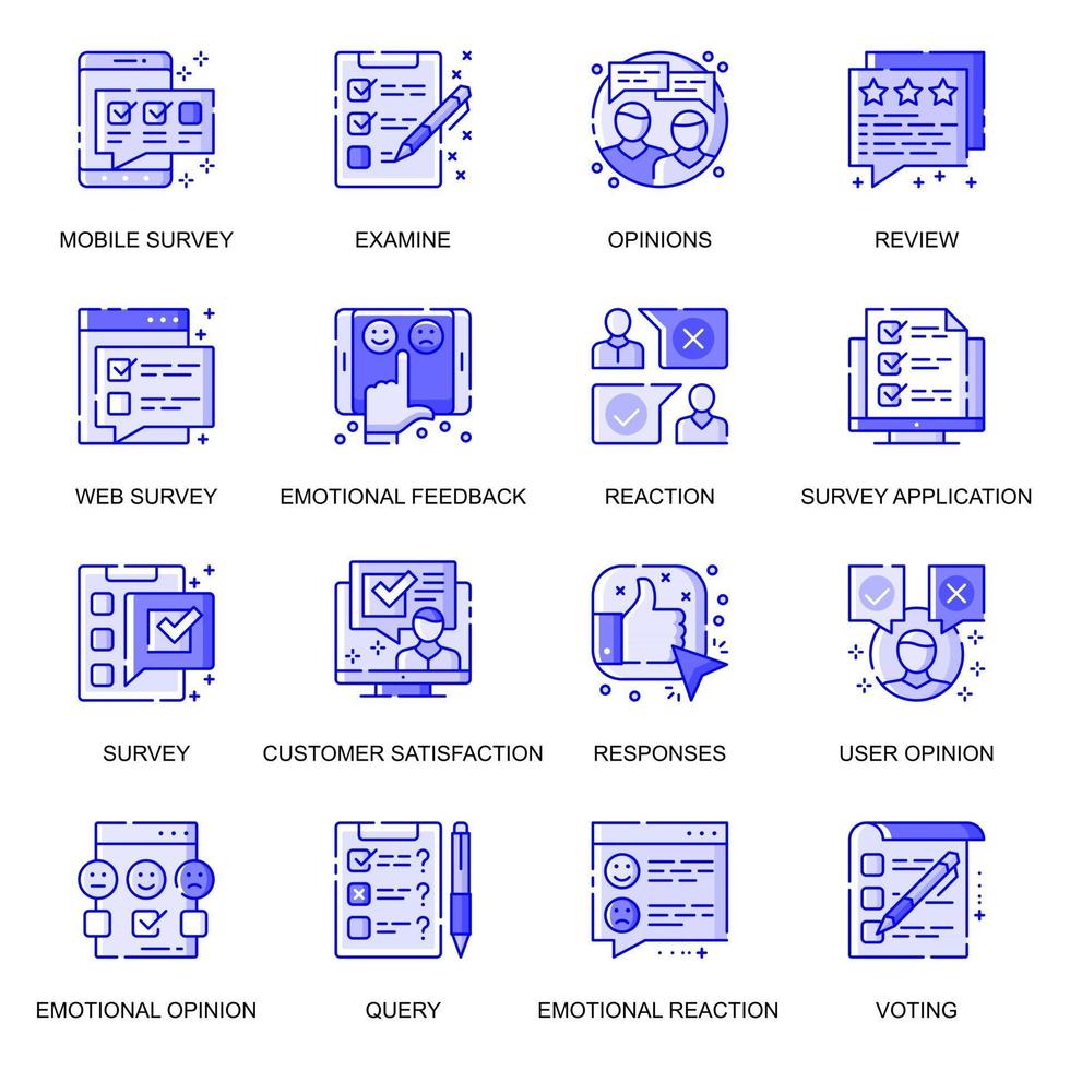 Survey web flat line icons set vector