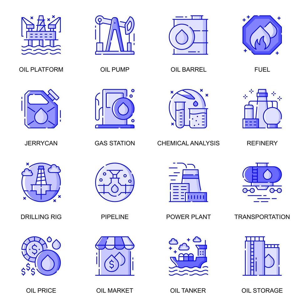 Conjunto de iconos de línea plana web de industria petrolera vector