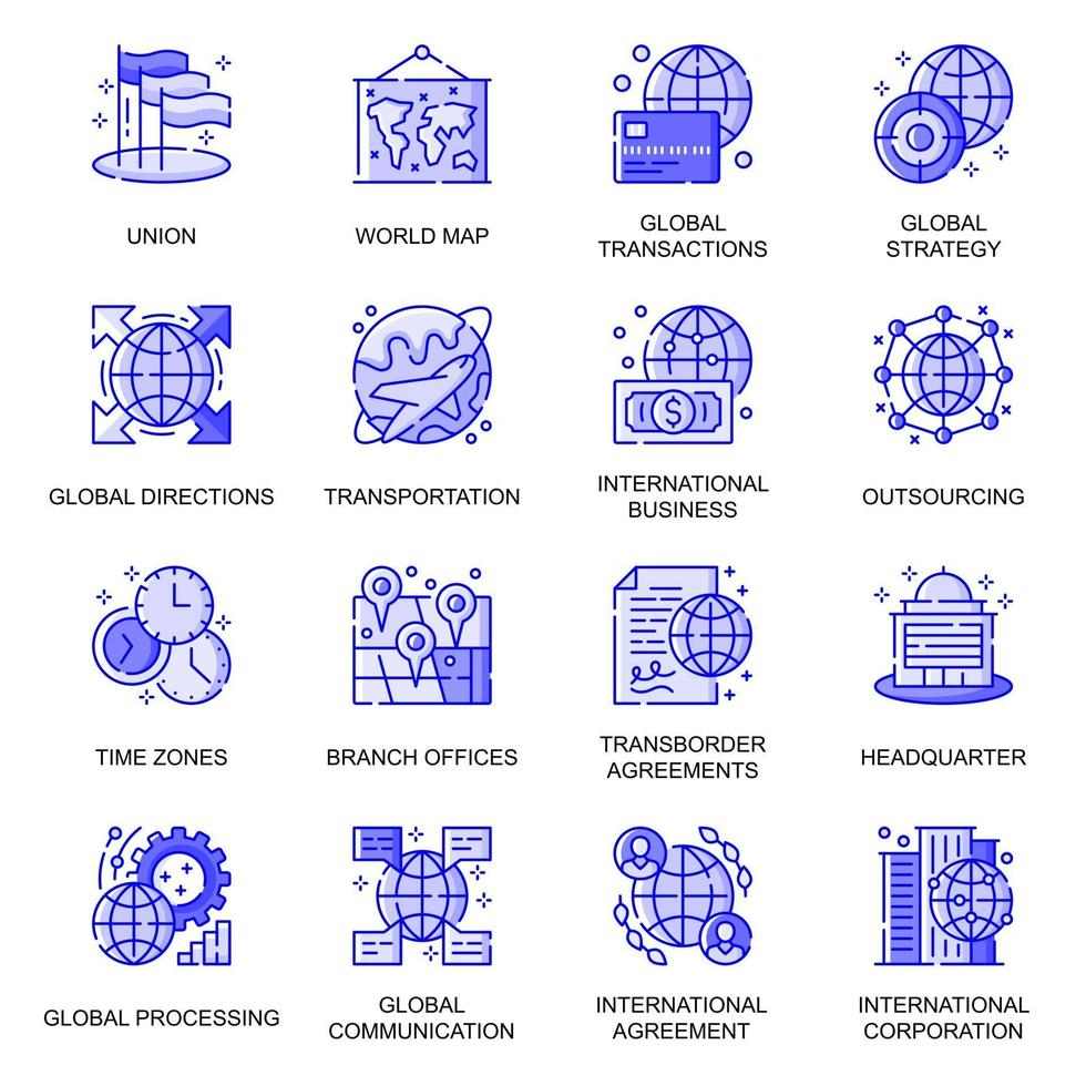 Global Business web flat line icons set vector