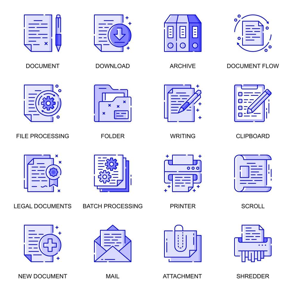 Document web flat line icons set vector