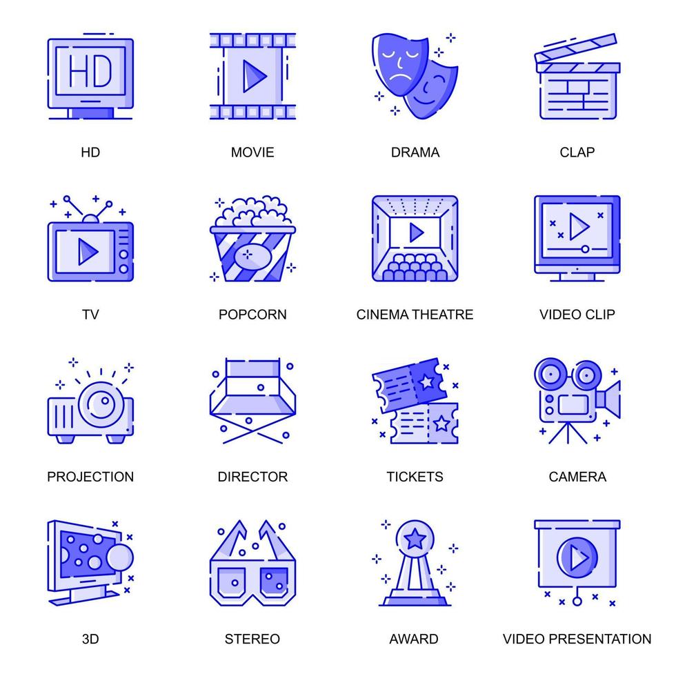 Cinema web flat line icons set vector