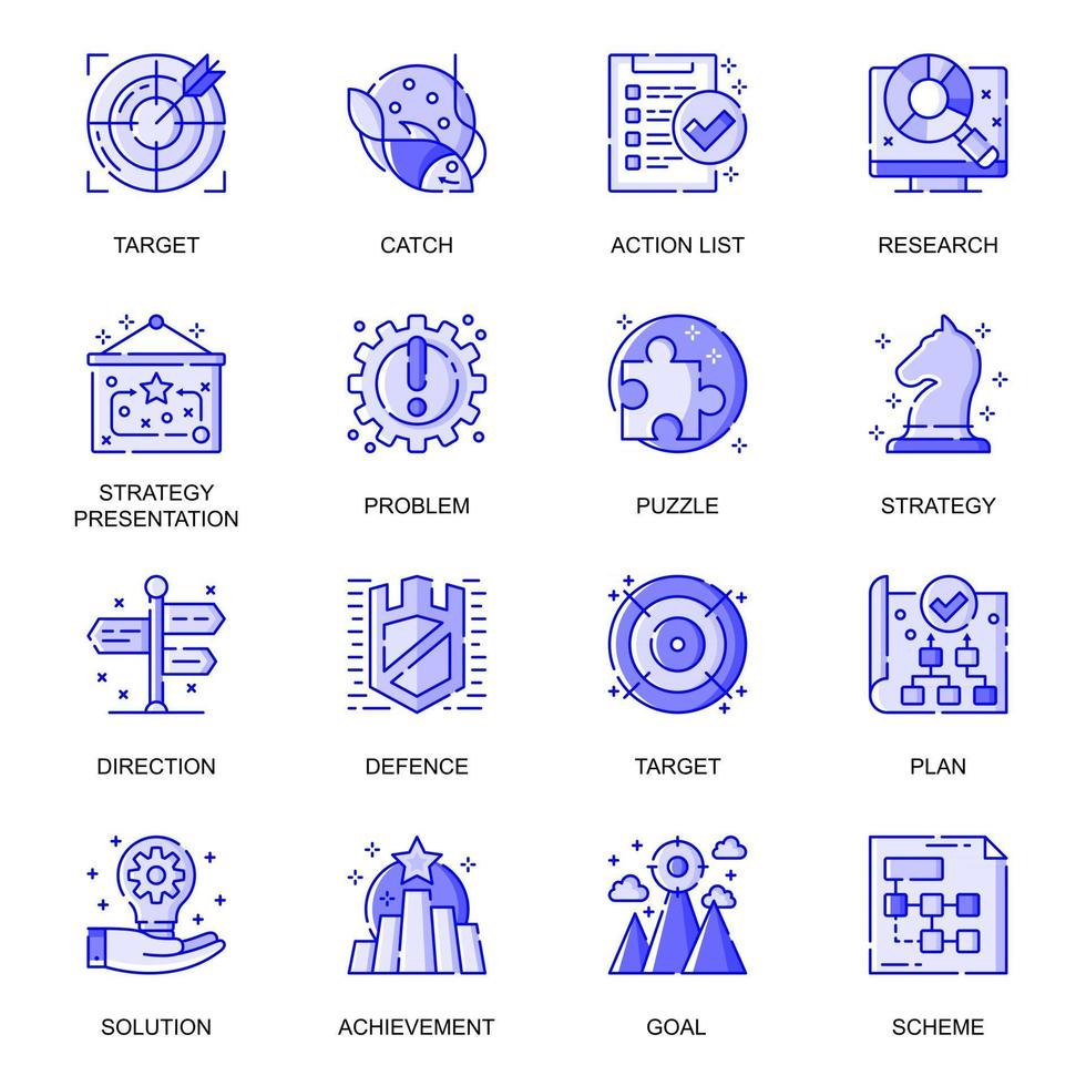 Business Strategy web flat line icons set vector