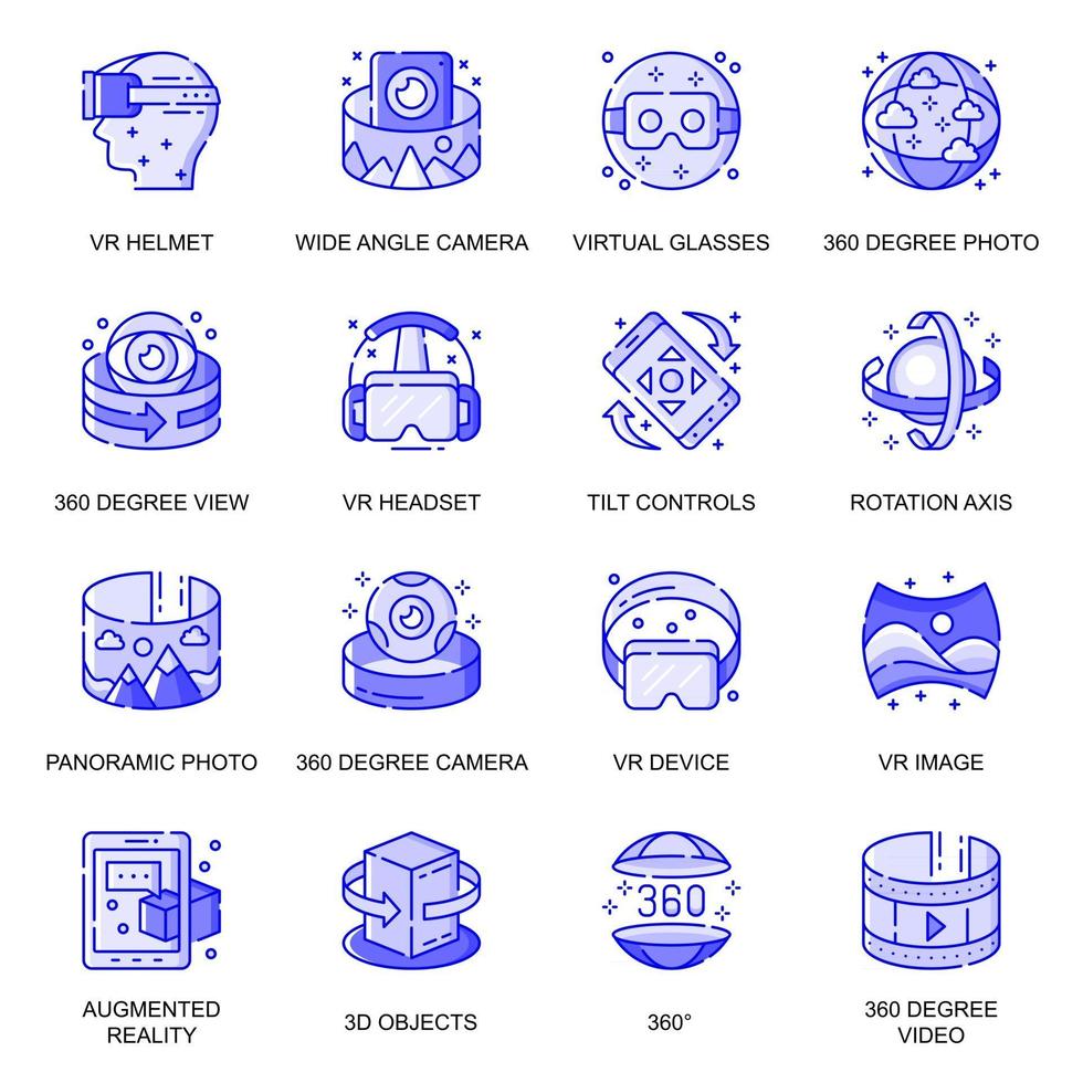 Virtual Reality web flat line icons set vector