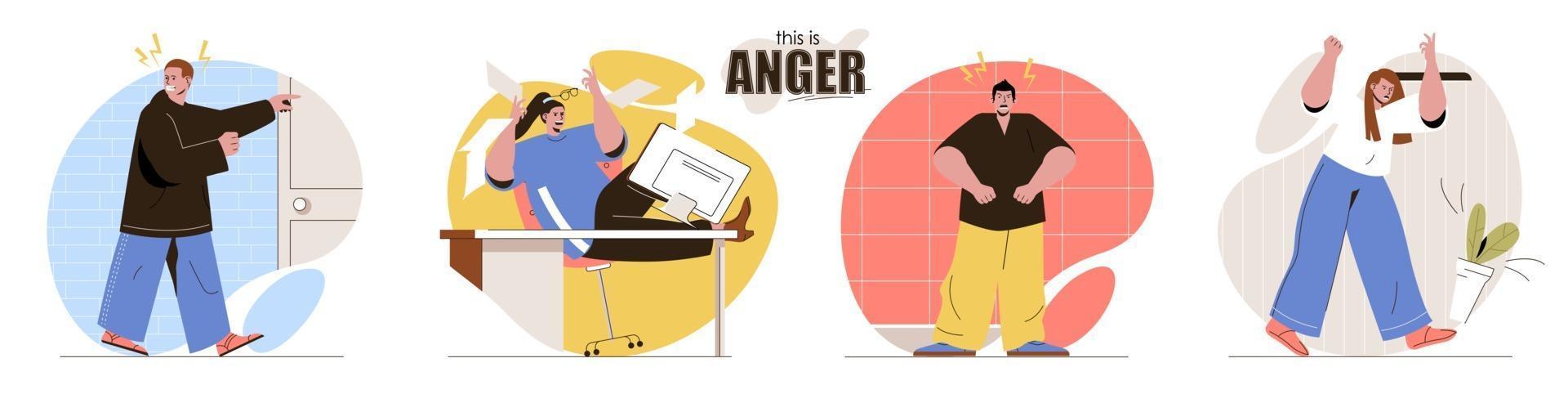 This is Anger concept scenes set vector