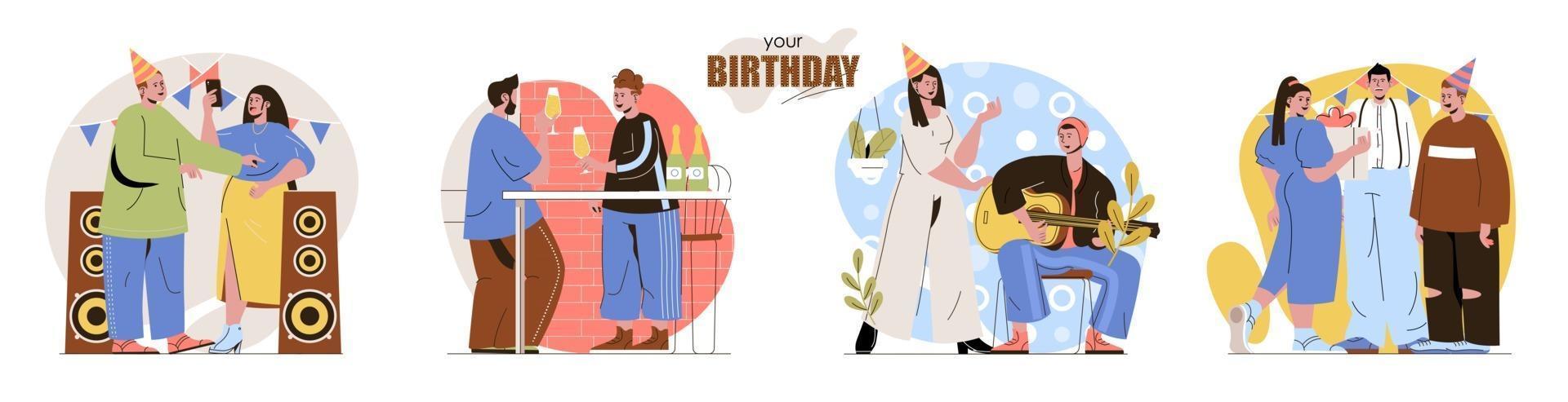 Your Birthday concept scenes set vector