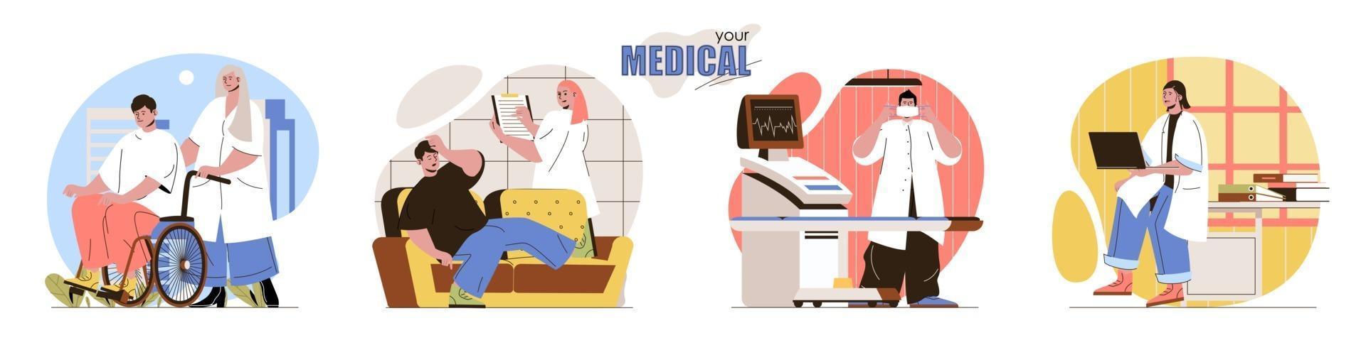 el conjunto de escenas de su concepto médico vector